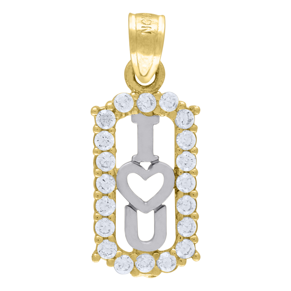 10kt 10k Two-Tone Gold Womens Cubic Zirconia I Love You Charm Pendant